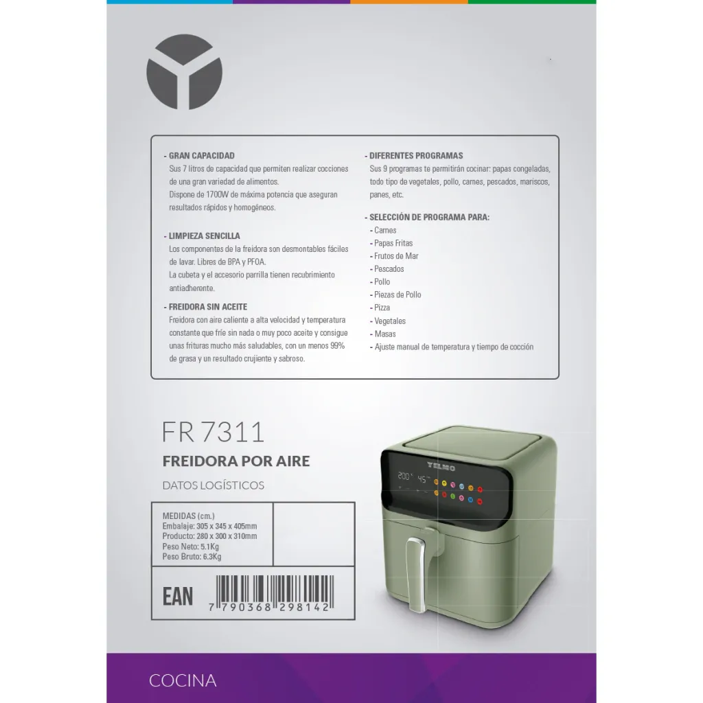 Freidora de aire Yelmo FR-7311 9lts.